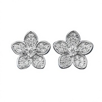Anting-anting kuningan berlapis emas dengan hiasan bunga zirkon untuk hadiah ulang tahun wanita
