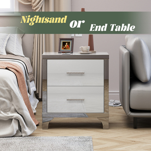 Mesa de Noche con Espejo de Alto Brillo y 2 Cajones, Mesa Auxiliar Moderna con Tiradores Metálicos y Cajón de Almacenamiento - Product Image 4