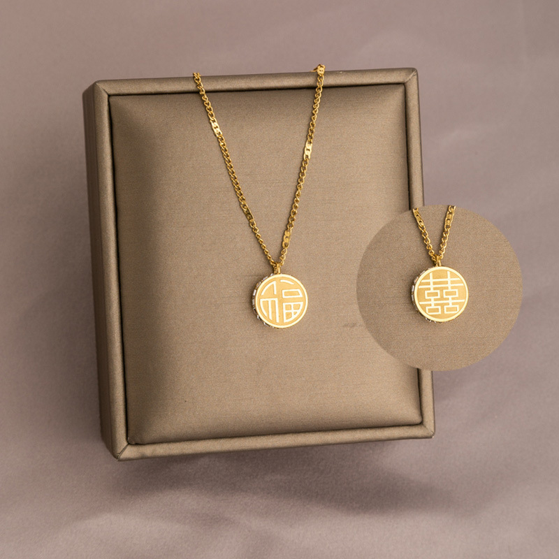 Gold-tone Fuxi clip di diamante in acciaio al titanio collana