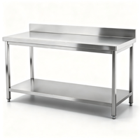Table de travail commerciale en acier inoxydable avec dossier, finition brossée mate, modulaire, extensible, pieds réglables en hauteur pour cuisine