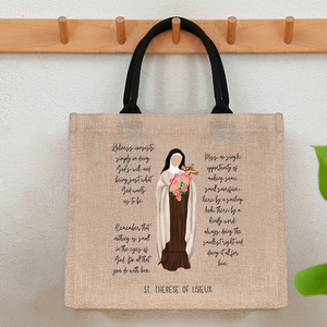 Sac de plage en lin personnalisé grand format avec motif catholique Sainte Thérèse de <span class=keywords><strong>Lisieux</strong></span>, sac fourre-tout monogrammé, cadeau pour femme - Product Image 3