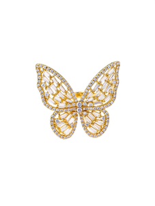 Anello Cocktail a Farfalla Placcato Oro 18K con Zirconia Cubica, Gioiello Glamour da Festa per Donne - Product Image 1