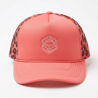 Gorra de béisbol snapback de 5 paneles con logo de parche de goma personalizado, espalda de malla con estampado de leopardo de dos tonos, corona alta y visera curva