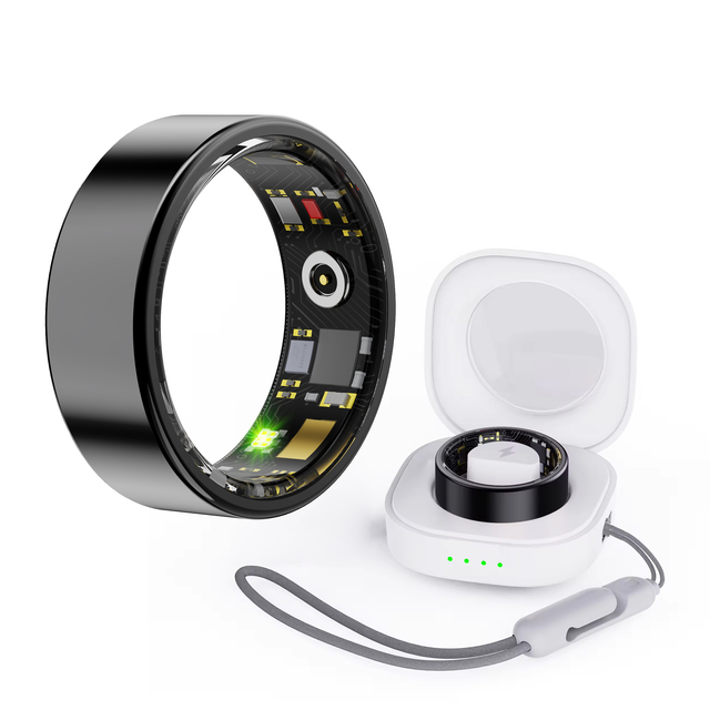 Smart Ring Fitness Tracker Sleep Tracking Wearable Accurate Monitoring of Pedometer IPX68 Stainless Steel With Charging Case