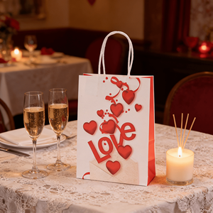 Sac en papier kraft recyclable de qualité supérieure pour la Saint-Valentin avec impression personnalisée pour les boutiques <span class=keywords><strong>et</strong></span> les magasins de cadeaux - Product Image 1