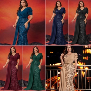 Robes de soirée luxueuses grande taille 2026, col en V, à sequins, longues, élégantes, style sirène, pour demoiselles d'honneur - Product Image 2