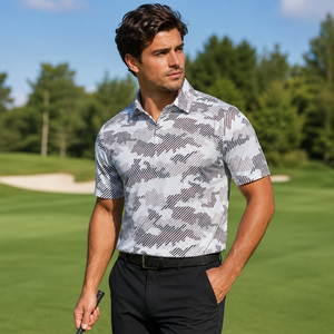 Polo de Golf Personalizado para Hombre con Camuflaje Abstracto, Secado Rápido, Absorción de Humedad, Elástico, Manga Corta, Ropa Deportiva de Alto Rendimiento - Product Image 1