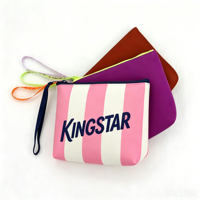 Pochette cosmétique pour femme personnalisée, en néoprène, résistante à l'eau, portable, petite, à rayures imprimées, fermeture éclair, poignée souple