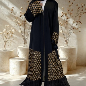 9.9 Black Abaya Smooth Nida Fabric With Sparkle Sequins Stitching Chiffon Bottom Elegant Popular Eid Muslim Women Abaya 1863# - Product Image 2