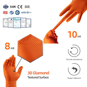 Gants de sécurité en nitrile texturé diamanté haute résistance, résistance aux perforations, orange et noir, pour travaux industriels et manipulation des aliments - Product Image 3