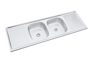 Lavabo de cuisine domestique, <span class=keywords><strong>Double</strong></span> bol de bonne qualité avec <span class=keywords><strong>double</strong></span> plateau incrusté en acier inoxydable - Product Image 2