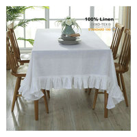 Nappe à volants personnalisable en lin 100% pur, tissée, certifiée OEKO-TEX, style pastoral français, couleur unie