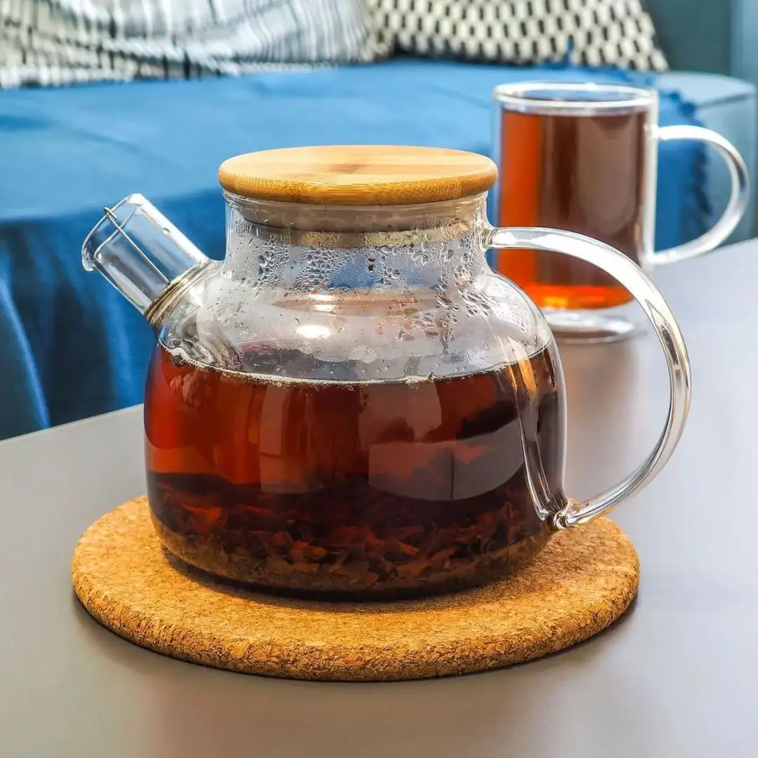 Cnglass กาน้ำชาทนความร้อน, กาน้ำชาทนความร้อนพร้อมเทียนและฝาไม้ไผ่สำหรับชาใบหลวม
