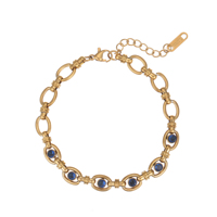 Bracelet classique minimaliste en acier inoxydable plaqué or 18 carats, avec maillons ovales bleus en CZ, étanche, bijoux pour femmes