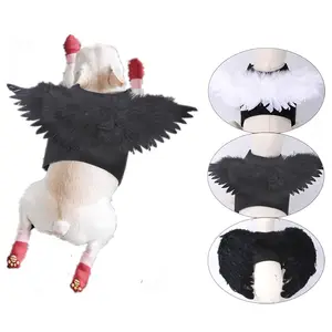 Divertenti vestiti per cani costume cosplay per animali domestici halloween pet dog nero bianco imbracatura guinzaglio ali d'angelo