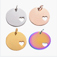 Creative amour creux en acier inoxydable étiquette ronde couleur or argent gravé anti-perte carte d'identité pour animaux de compagnie porte-clés pendentif