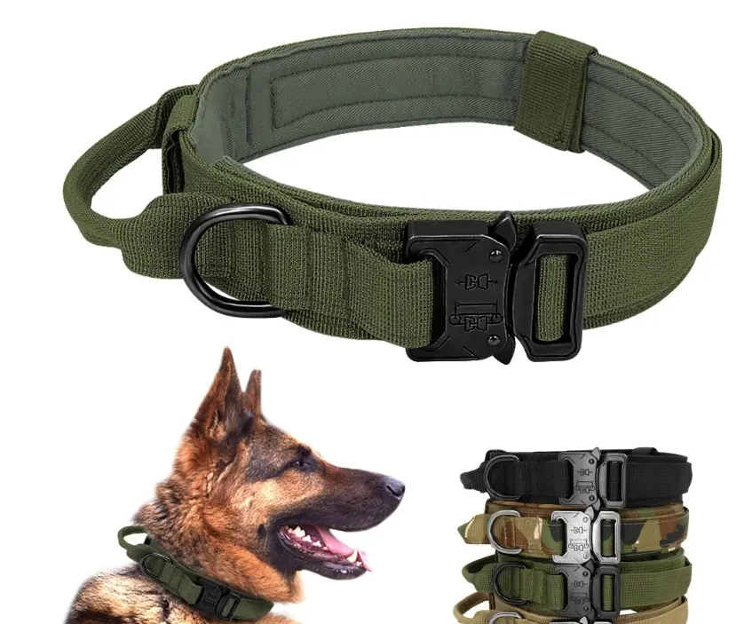 Pet Rope Custom Adjustable Camouflage Canvas Duty Nylon Metal Buckle Dog Collar and Leash Set Tactical Pet Collar