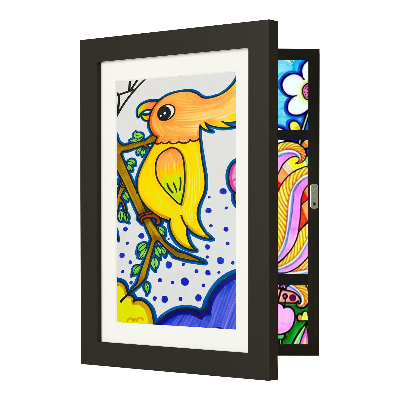 Kids A4 & 4x6 Artwork Picture Frame Flip Frame in Black Wood with ...