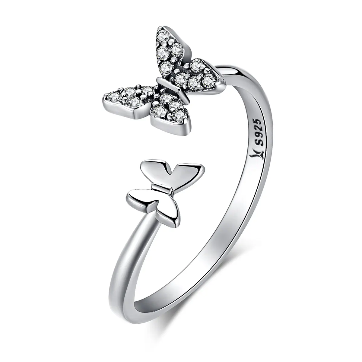 Manufacturer adjustable CZ butterfly rings 925 sterling silver