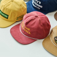Casquette 5 panneaux en velours côtelé vert non structurée avec logo personnalisé, style vintage, souple, réglable, snapback, hip-hop, pour l'extérieur, vente en gros