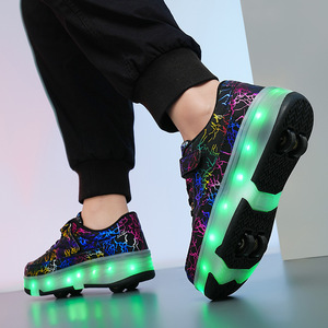 Kids Roller Shoes With Led Lights Double Row Wheels Mesh Lining Size 29 42 - Product Image 1