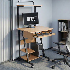 Bureau d'ordinateur mobile ergonomique GUOGE en PVC pour la maison et le bureau, avec étagère de rangement, table d'étude, bureau gain de place - Product Image 1
