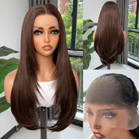 Perruque synthétique Yaki lisse Lace Front 13x4 résistante à la chaleur brune pour femme vente en gros