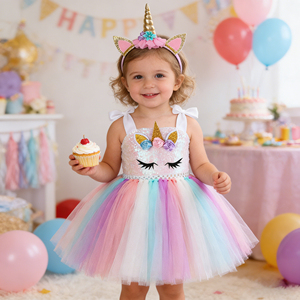 ชุดกระโปรงบัลเลต์สีพาสเทลลายยูนิคอร์นสำหรับเด็กผู้หญิง ชุดแฟชั่นคริสต์มาสสำหรับเด็กวัยเตาะแตะ ชุดสำหรับงานวันเกิด - Product Image 1