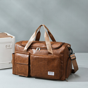 Korean Minimal Label Leather Weekender <b>Bag</b> Fashion Thick Wear-resistant Student Dorm Clothes Storage Outdoor Hand Shoulder <b>Bag</b> - Product Image 1
