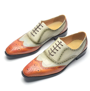 High-quality genuine leather men's formal <b>shoes</b> with square toe and laces, suitable for wedding events and casual wear. - Product Image 2