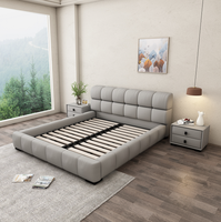 Lit en cuir souple, litière, moderne, lit King Size, cadre en bois, avec matelas