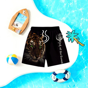 Short de bain décontracté pour garçon, motif tigre 3D, cordon de serrage, séchage rapide, respirant, idéal pour la plage et les vacances en bord de mer, en polyester - Product Image 1