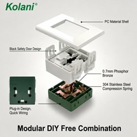 Placa de Pared de Montaje Oculto Kolani 120 de Doble Módulo, Interruptor de un Botón y Enchufe Universal de 3 Pines para Varios Países, Panel Blanco de PC