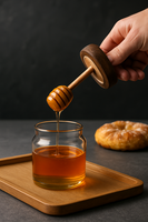 Pot à miel en verre borosilicate de haute qualité avec couvercle en bois d'acacia et cuillère en bois |   Rangement pour condiments pour la cuisine et les cadeaux
