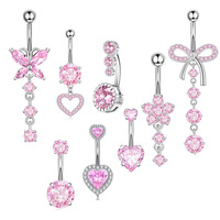 Ensemble de Piercings de Nombril en Acier Inoxydable avec Zircon Cubique Violet, Cœur, Papillon et Nœud Papillon pour Filles