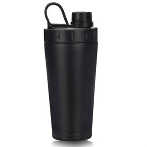 Coctelera de proteínas de acero inoxidable de 2 capas, mezclador de proteínas de metal de 600ML con bola mixta, botella agitadora de fitness para hombres y mujeres (negro) - Product Image 1