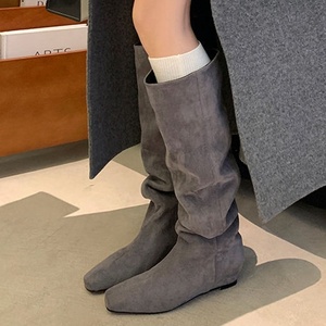 Botas de Mujer de Cuero Genuino Hechas a Mano, Estilo Retro, Simples, con Tacón Plano y Punta Cuadrada, Estilo Cilindro - Product Image 5