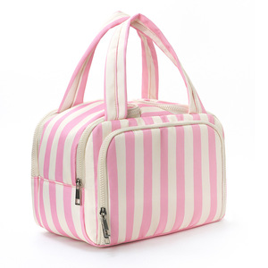 Striped <b>Cosmetic</b> Bag Zipper Makeup <b>Case</b> Portable Toiletry Pouch Travel Handbag - Product Image 3