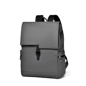 New Men's High-End Casual <b>Backpack</b> Stylish Unique PU Material Simple Casual Solid Color Zipper Closure Anti-Theft Feature - Product Image 4