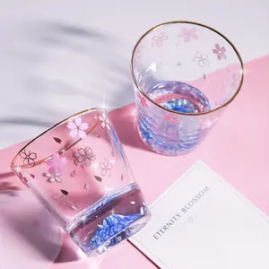 Novedad, Taza de cerámica de montaña Fuji de estilo japonés, taza de agua roja creativa con red de cristal de flor de cerezo <span class=keywords><strong>rosa</strong></span> y borde dorado - Product Image 1