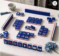 Prix d'usine – Ensemble de Mahjong américain drapeau de la Fête de l'Indépendance, luxe moderne en acrylique bleu, pour réunions entre amis, vente en gros et au détail