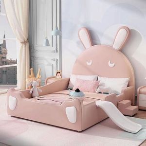 Cartoon <b>Pink</b> Bunny Guardrail <b>Slide</b> Bed 1.2 m Solid Wood Girls Princess Bedroom - Product Image 6