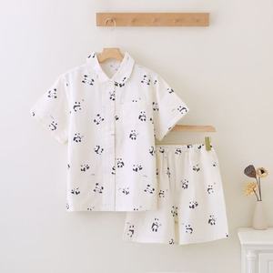 <span class=keywords><strong>Pyjama</strong></span> d'été 2026 en coton 100 % pour adolescents, garçons et filles, double couche respirante, col à revers, vêtements d'intérieur - Product Image 3