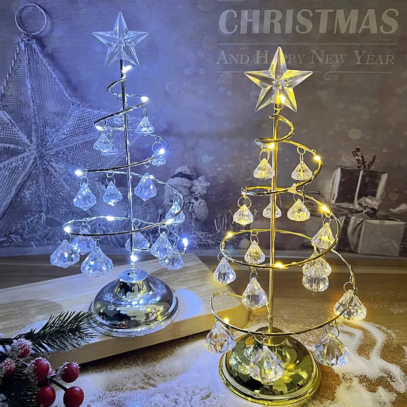 Pohon natal kristal, lampu malam LED warna-warni pohon Natal Mini berubah warna