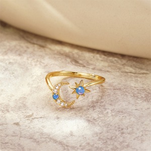 Bagues en argent sterling 925 véritable pour femmes, bague à opale bleue brillante, bague de mariage classique de luxe, bijoux - Product Image 3