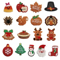 Patchs brodés thermocollants en PU à paillettes pour Thanksgiving, Halloween et Noël, motifs brodés DIY en gros