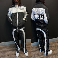 Survêtement zippé patchwork personnalisé pour hommes veste en nylon léger ensemble coupe-vent Vintage Streetwear Hiphop survêtement