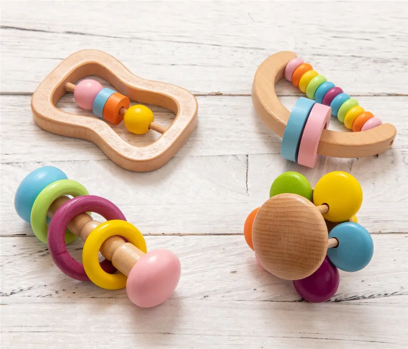 Montessori Wooden Toys Colorful Baby Rattle