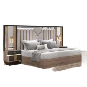 Set di mobili per camera da letto di lusso reale super king size 8 porte set di camere da letto con testiera a specchio illuminata a LED reale di fascia alta