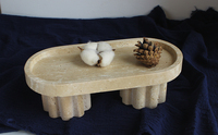 Plateau ovale en travertin naturel avec deux pieds, style simple et naturel, pour la décoration intérieure (vente en gros)